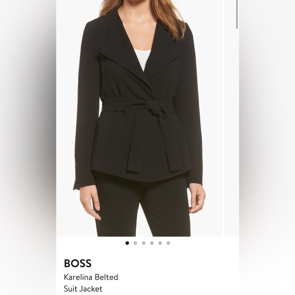 BOSS Black Karelina Belted Black Crepe Suit Jacket Blazer, Size 2